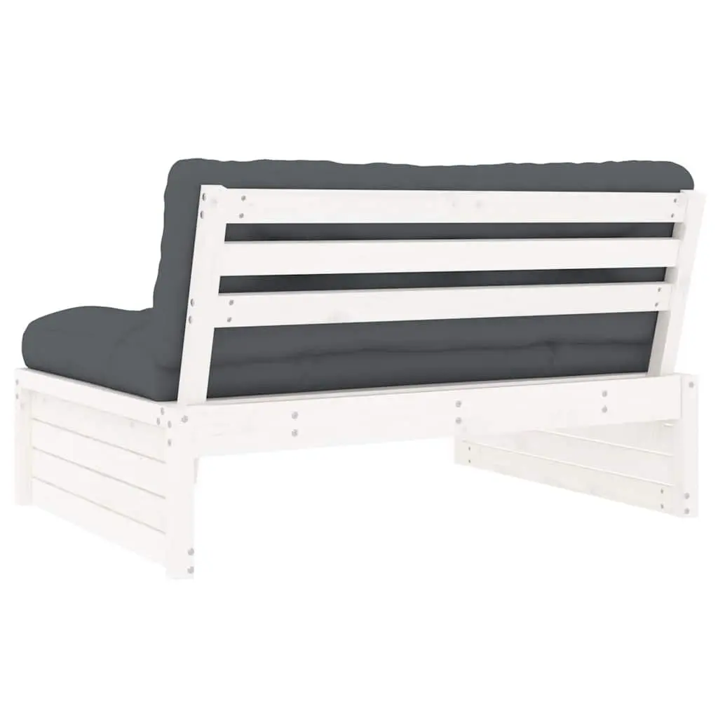 Outdoor Middle Sofa Section White Solid Pine Wood Garden Patio Seating Modular