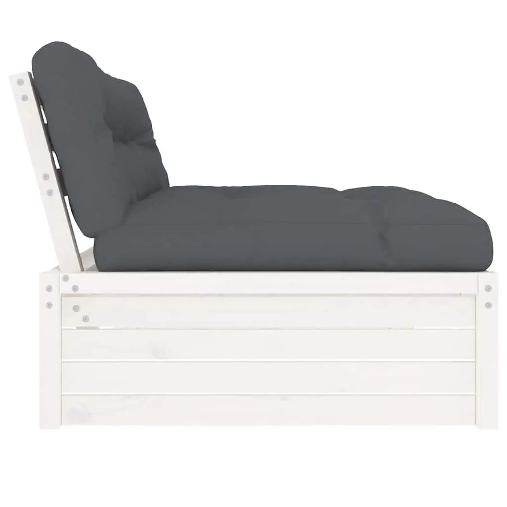 Outdoor Middle Sofa Section White Solid Pine Wood Garden Patio Seating Modular