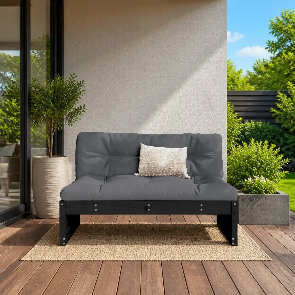 Modular Sectional Sofa Black Wooden Middle Sofa 120x80cm Outdoor Garden Patio Seating
