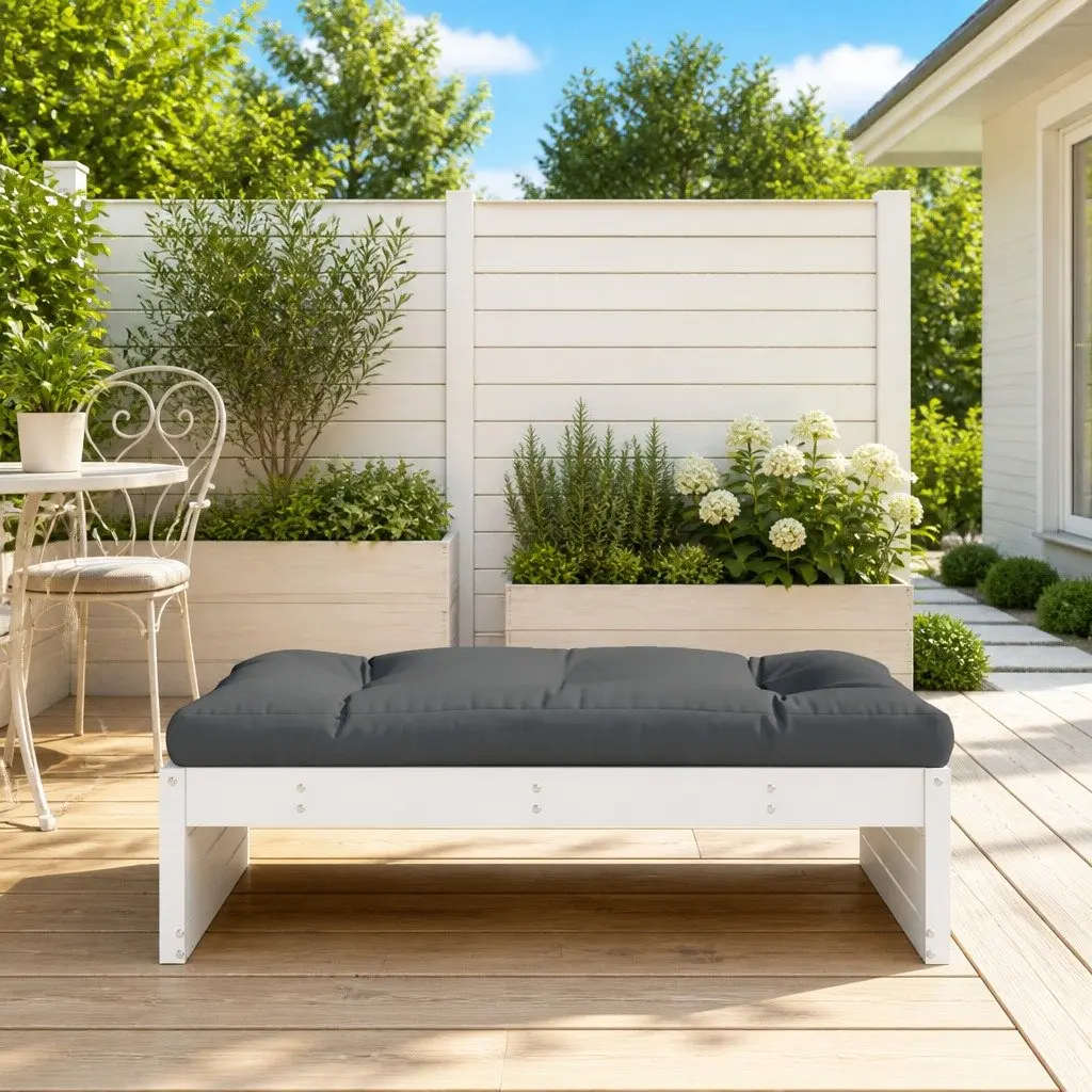 Garden Footstool White Solid Wood Pine Outdoor Ottoman 120 x 80 cm