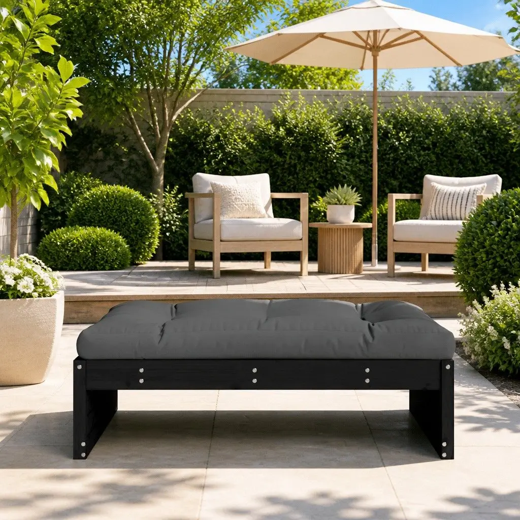 Garden Footstool Ottoman Black Slatted Solid Pine Wood 120x80cm