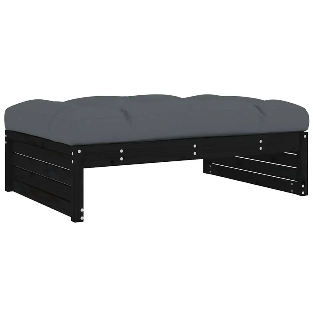 Garden Footstool Ottoman Black Slatted Solid Pine Wood 120x80cm