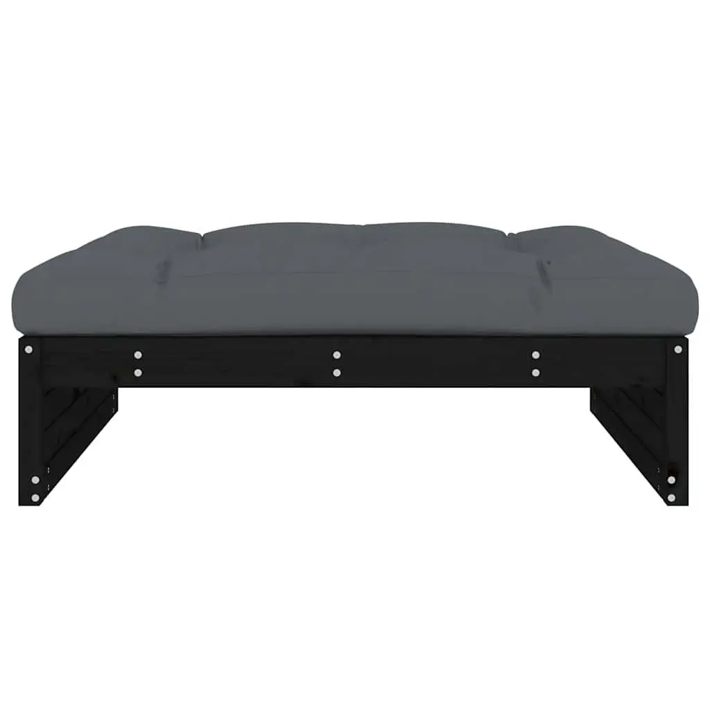 Garden Footstool Ottoman Black Slatted Solid Pine Wood 120x80cm