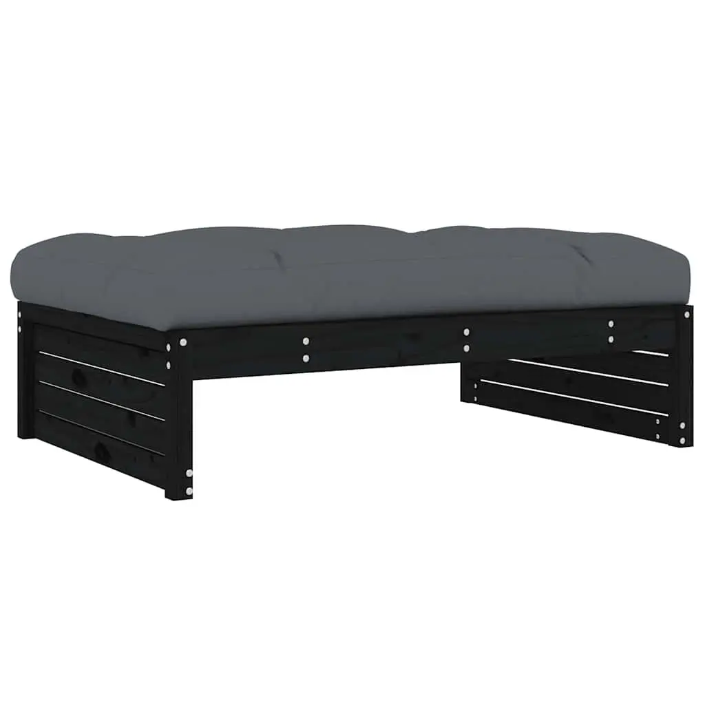 Garden Footstool Ottoman Black Slatted Solid Pine Wood 120x80cm
