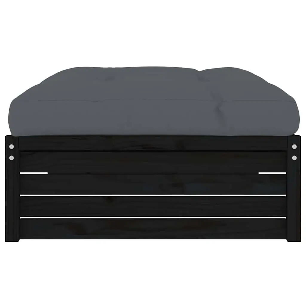 Garden Footstool Ottoman Black Slatted Solid Pine Wood 120x80cm