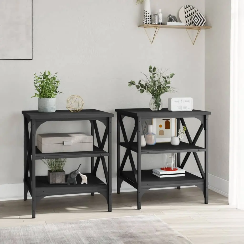 End Tables Industrial Style Storage Black 40x42x50cm 2 pcs