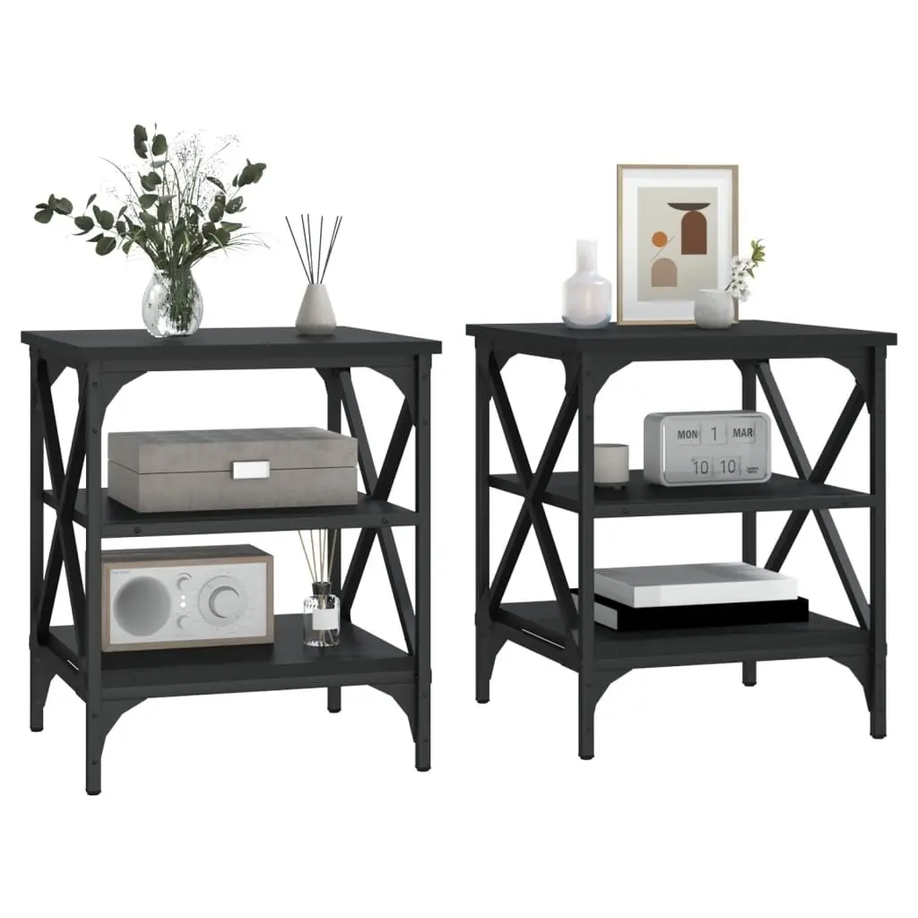 End Tables Industrial Style Storage Black 40x42x50cm 2 pcs