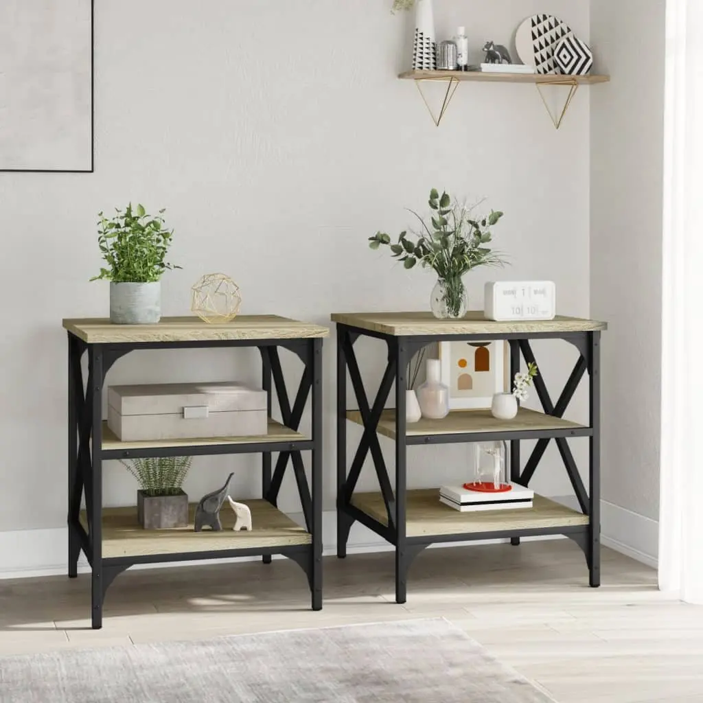 End Tables Set of 2 Engineered Wood Sonoma Oak Brown Storage 40 x 42 x 50 cm