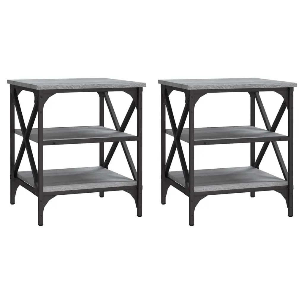 Grey Engineered Wood End Tables 2 Piece Storage Accent Side Tables