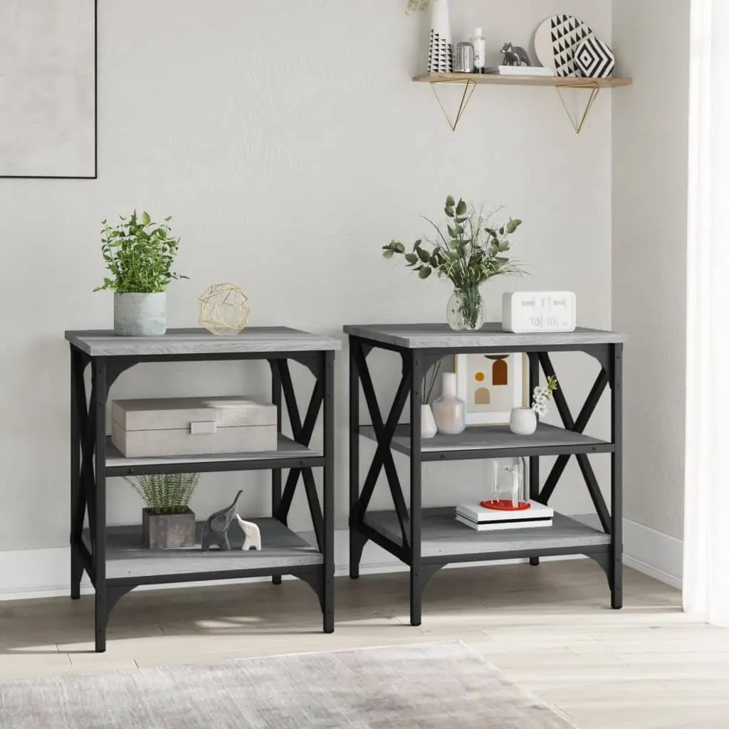 Grey Engineered Wood End Tables 2 Piece Storage Accent Side Tables