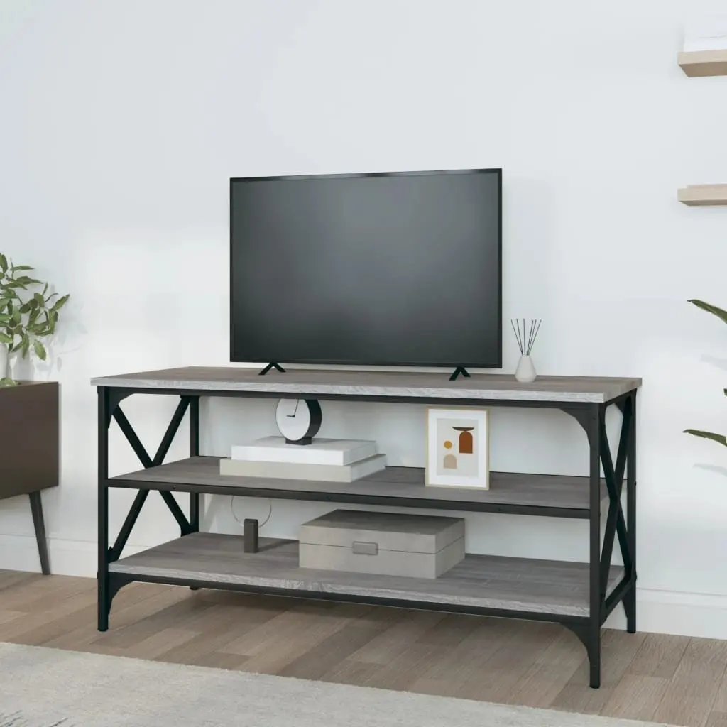 TV Cabinet Grey Engineered Wood Industrial Style 100W x 40D x 50H cm