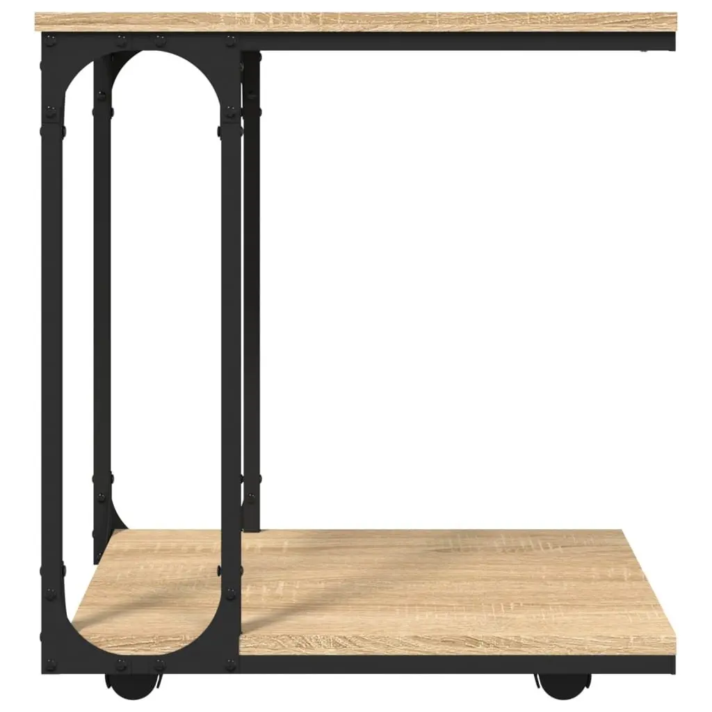 End Table with Wheels Engineered Wood Storage Accent Side Table Brown C-Shape