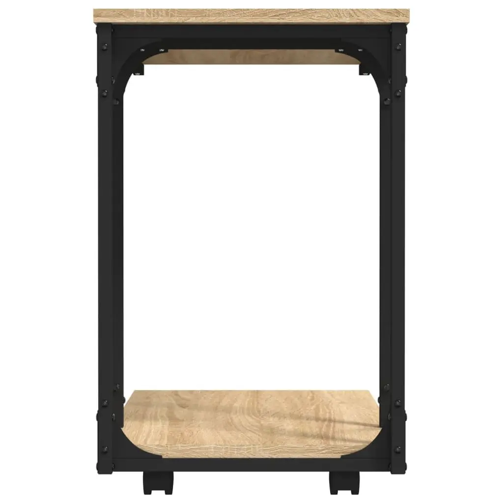 End Table with Wheels Engineered Wood Storage Accent Side Table Brown C-Shape