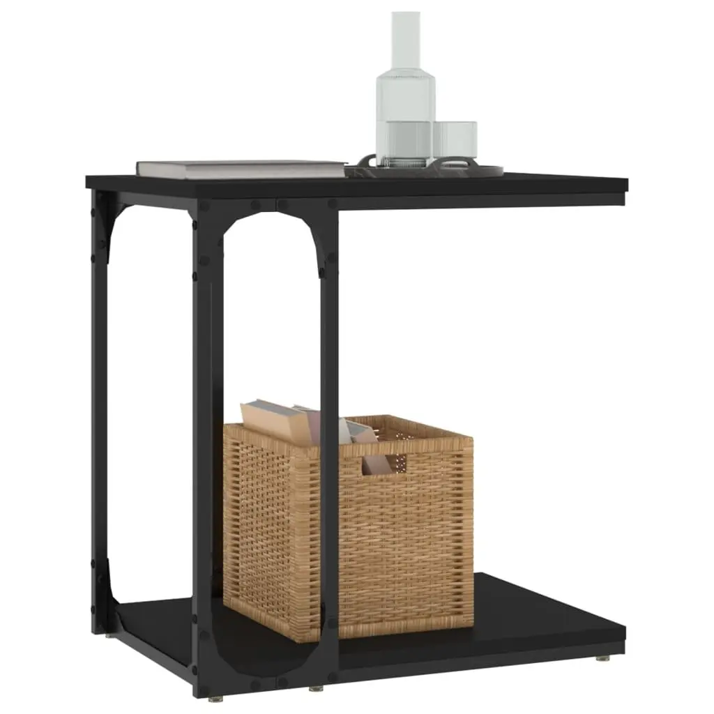 C-Shape Side Table Black Engineered Wood Steel Frame 50W x 35D x 52H cm