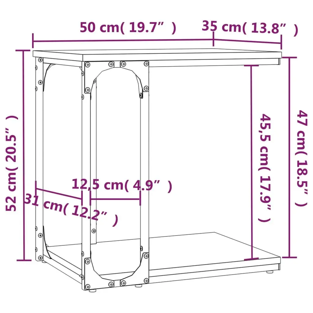C-Shape Side Table Black Engineered Wood Steel Frame 50W x 35D x 52H cm