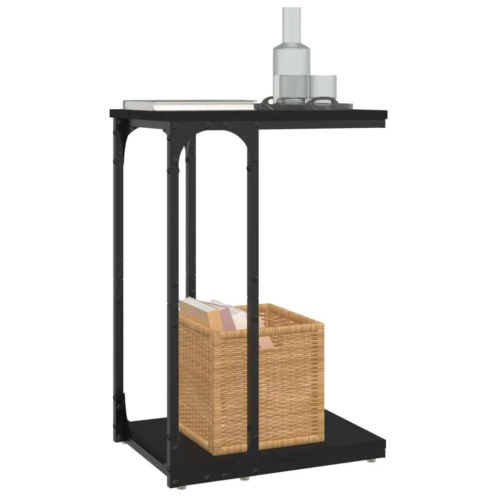 C-Shape Black End Table Engineered Wood Accent Table 40 x 30 x 60 cm