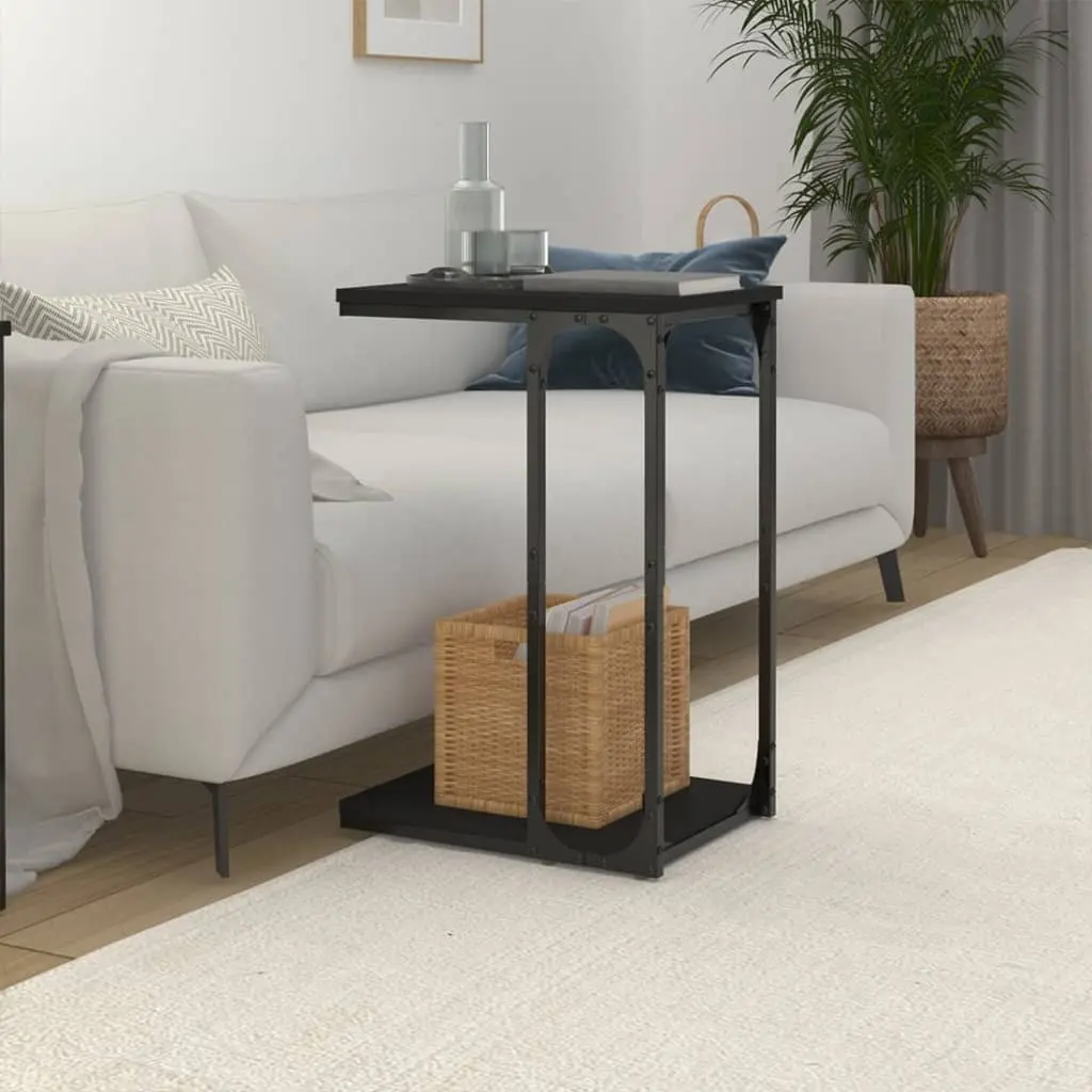 C-Shape Black End Table Engineered Wood Accent Table 40 x 30 x 60 cm