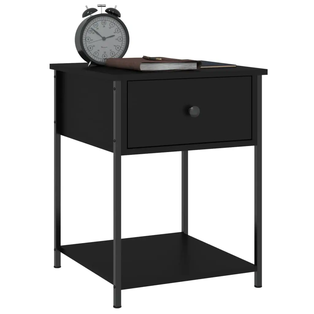 Bedside Table Black Engineered Wood Metal Frame 44x45x58cm