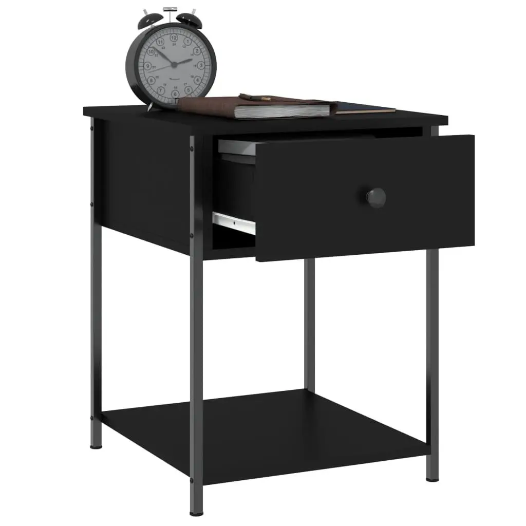 Bedside Table Black Engineered Wood Metal Frame 44x45x58cm