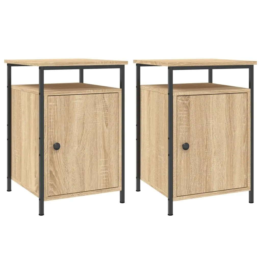 Bedside Cabinet Brown Engineered Wood 40x42x60cm 2 Piece Storage Nightstand Side Table