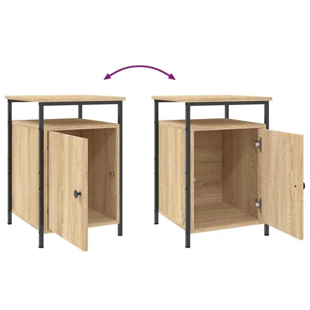 Bedside Cabinet Brown Engineered Wood 40x42x60cm 2 Piece Storage Nightstand Side Table