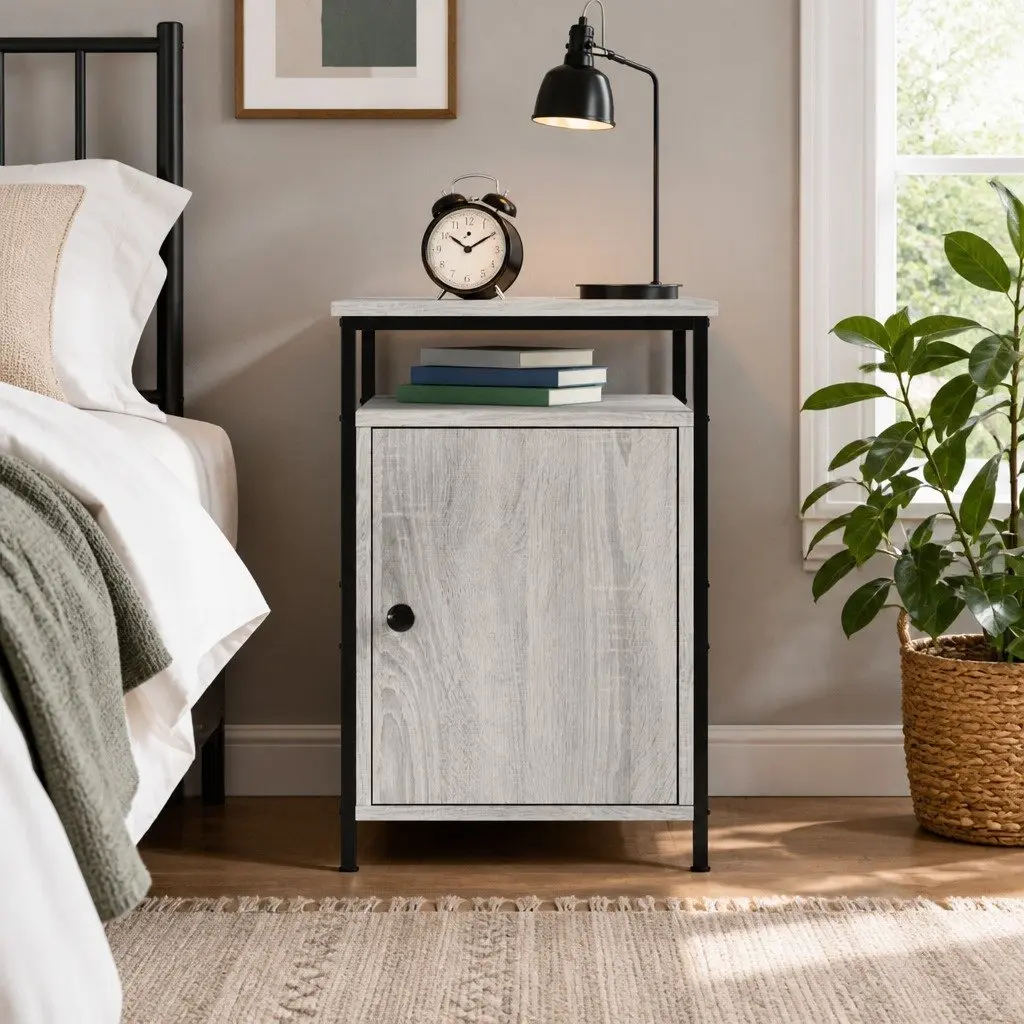 Bedside Cabinet Grey Sonoma Engineered Wood Storage Table 40x42x60 cm