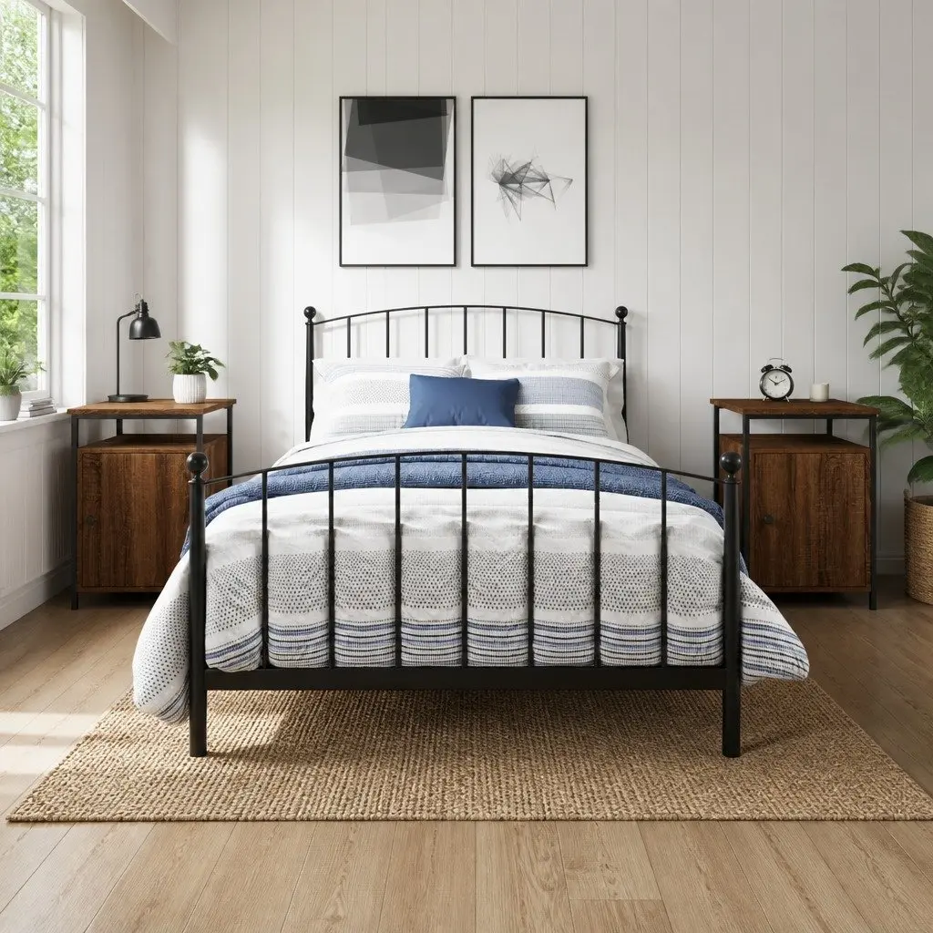 Bedside Cabinets Compact Brown Oak Engineered Wood 2 Piece Bedroom Storage Tables