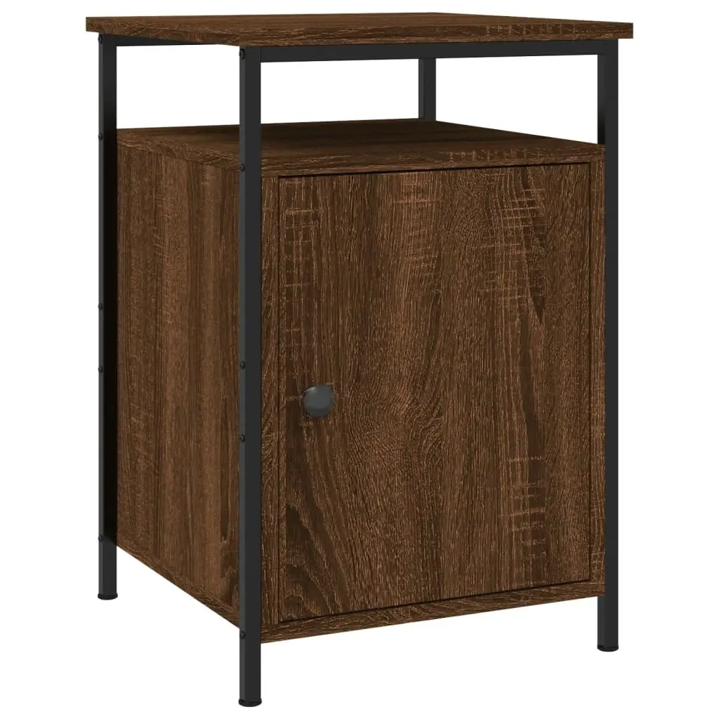 Bedside Cabinets Compact Brown Oak Engineered Wood 2 Piece Bedroom Storage Tables