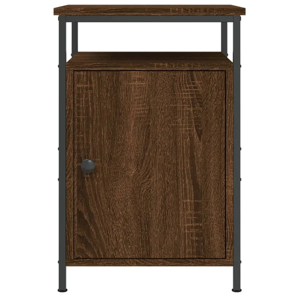 Bedside Cabinets Compact Brown Oak Engineered Wood 2 Piece Bedroom Storage Tables