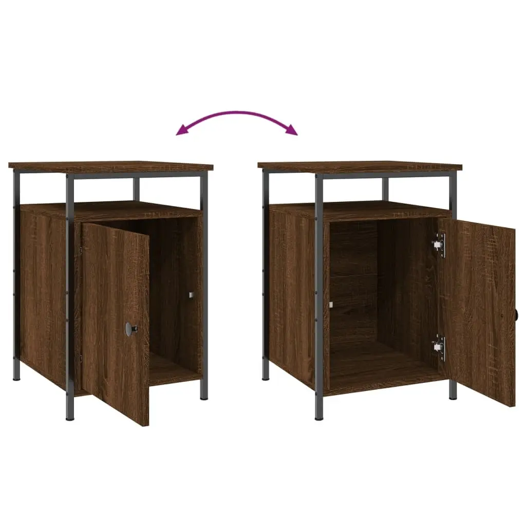 Bedside Cabinets Compact Brown Oak Engineered Wood 2 Piece Bedroom Storage Tables