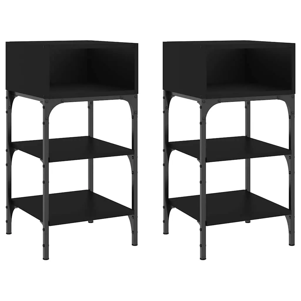 Bedside Tables Black 35x34.5x70 cm Engineered Wood Nightstand Storage 2 pcs