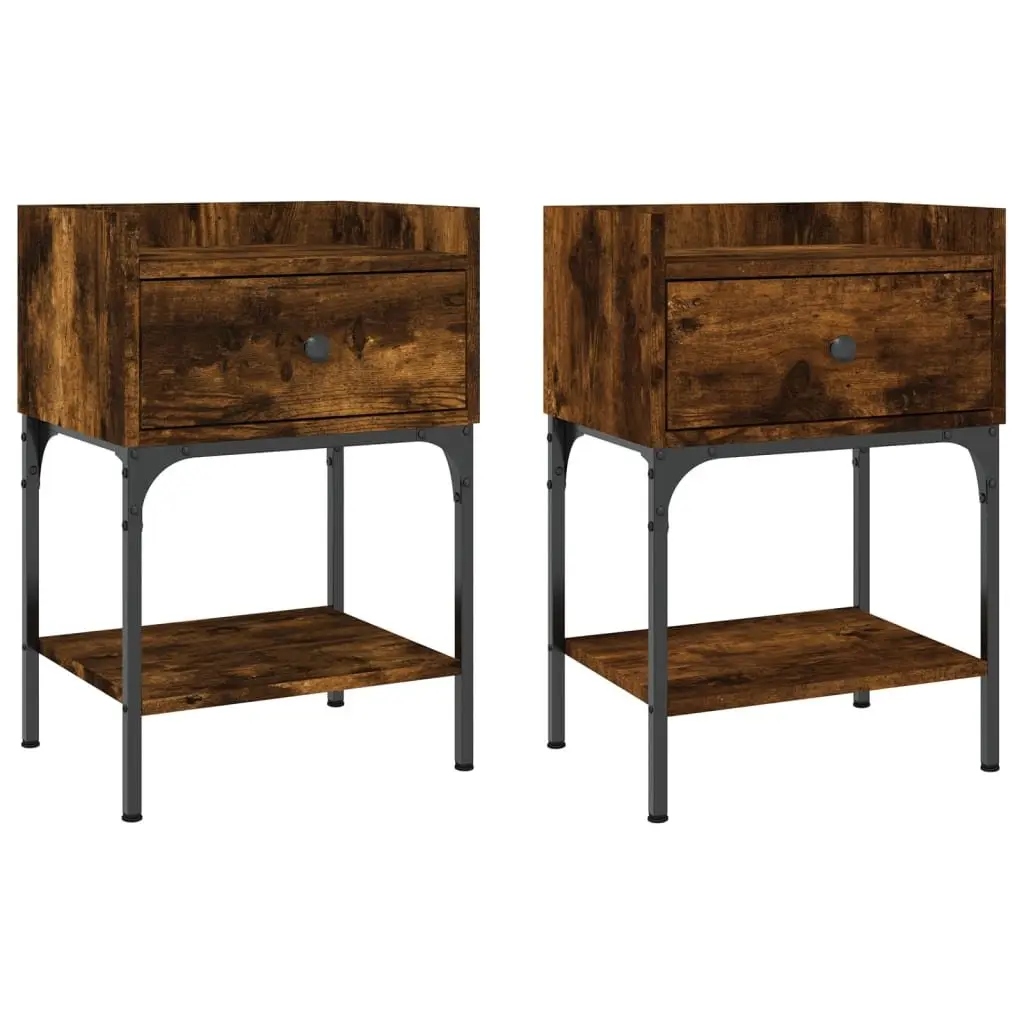 Bedside Tables Brown Engineered Wood 40.5x31x60 cm 2 pcs Nightstand Cabinet