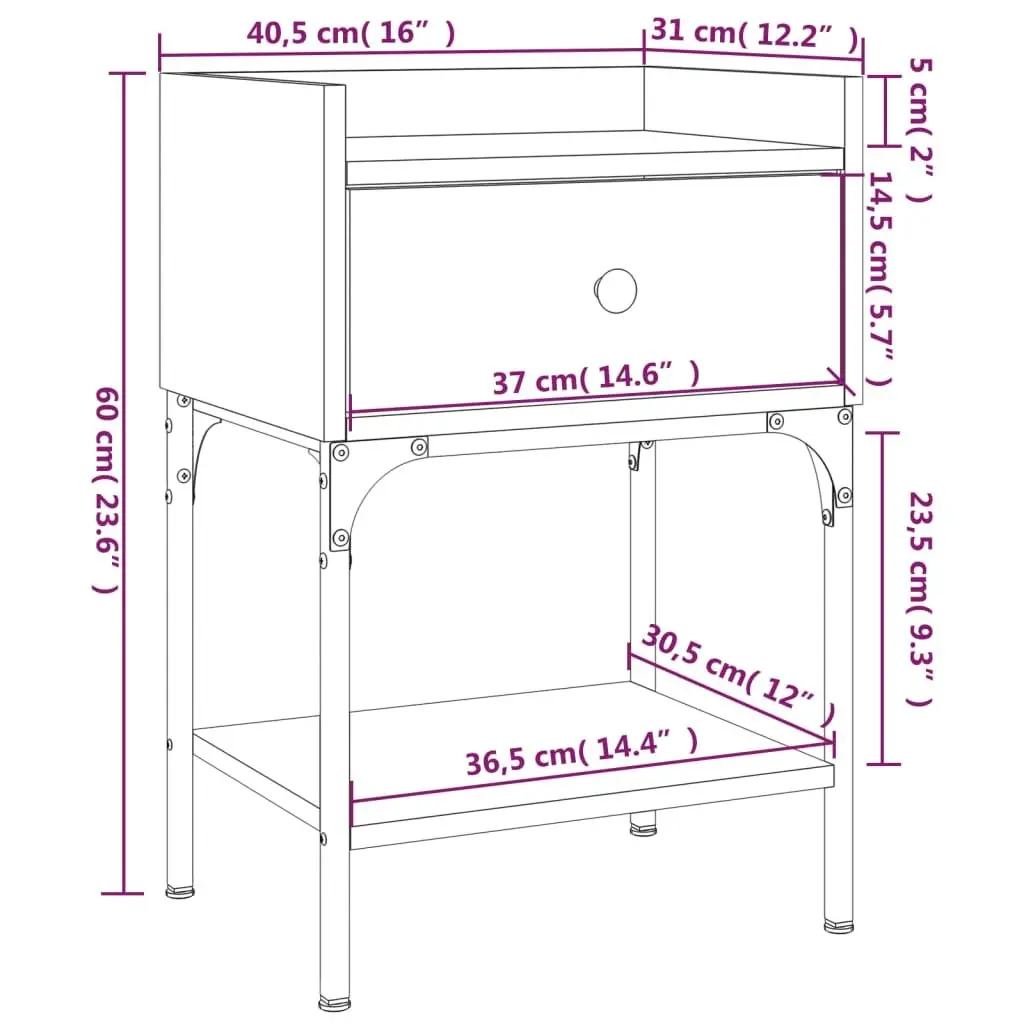 Bedside Tables Brown Engineered Wood 40.5x31x60 cm 2 pcs Nightstand Cabinet