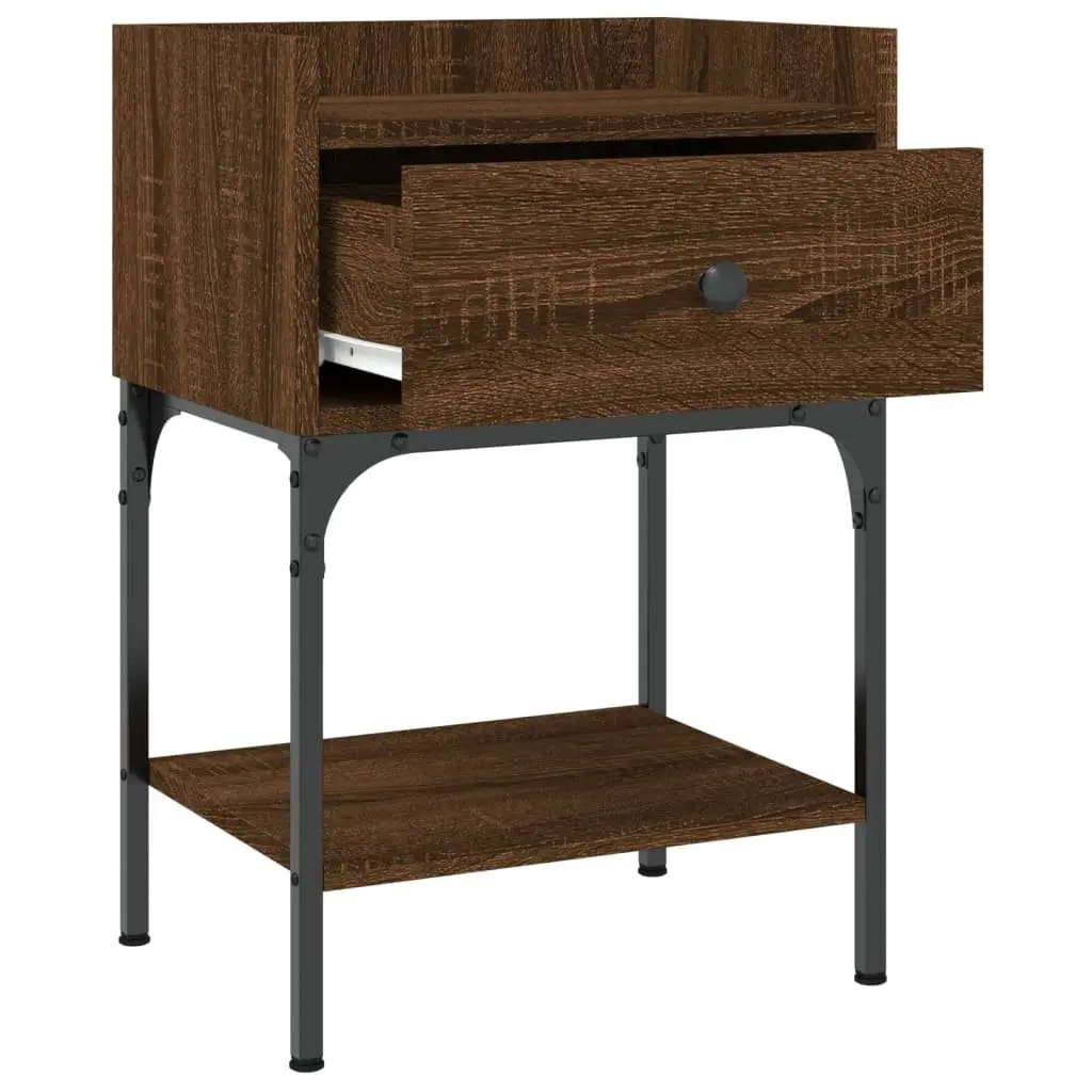 Bedside Tables 2 pcs Brown Oak Engineered Wood Nightstand Storage Cabinet Set