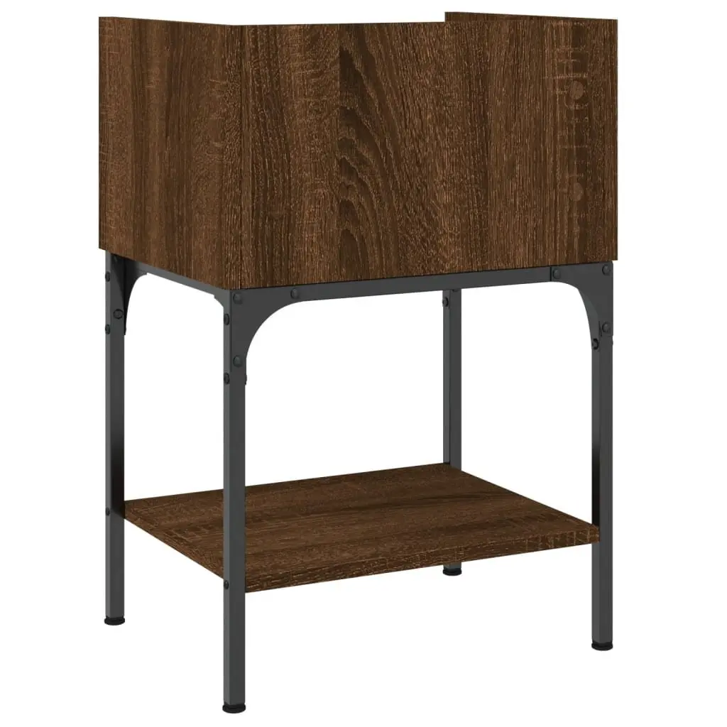 Bedside Tables 2 pcs Brown Oak Engineered Wood Nightstand Storage Cabinet Set
