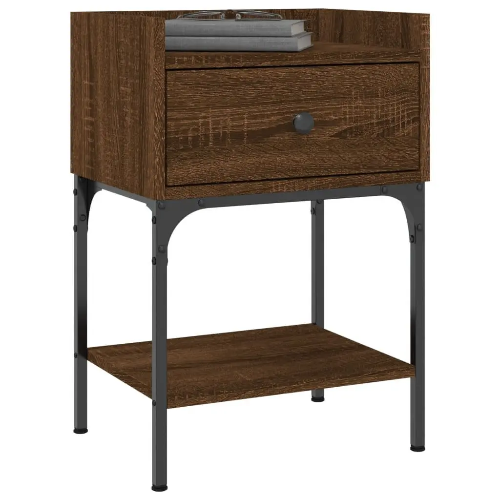 Bedside Tables 2 pcs Brown Oak Engineered Wood Nightstand Storage Cabinet Set