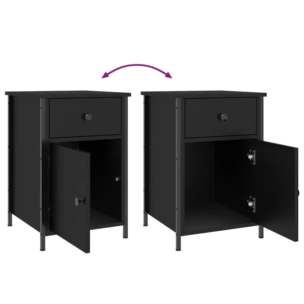 Bedside Cabinets Black 40x42x60 cm Engineered Wood Storage 2 Piece