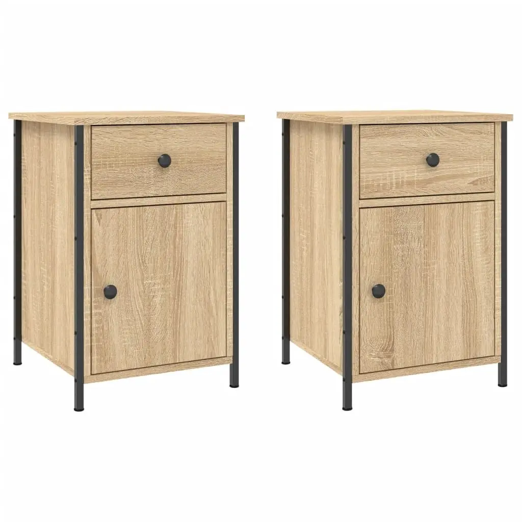 Bedside Cabinet Nightstand Storage Organiser Brown Engineered Wood 2 Piece