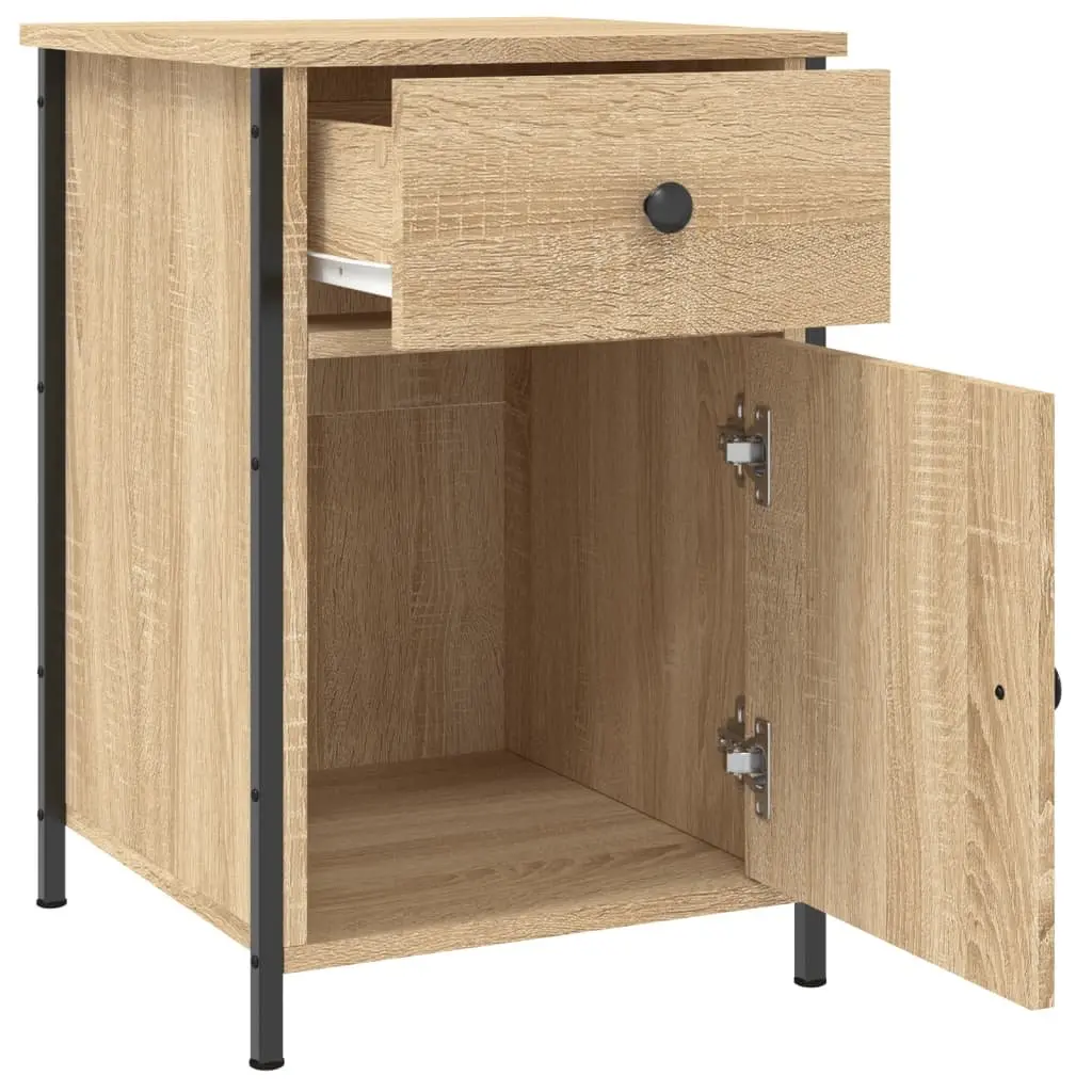 Bedside Cabinet Nightstand Storage Organiser Brown Engineered Wood 2 Piece