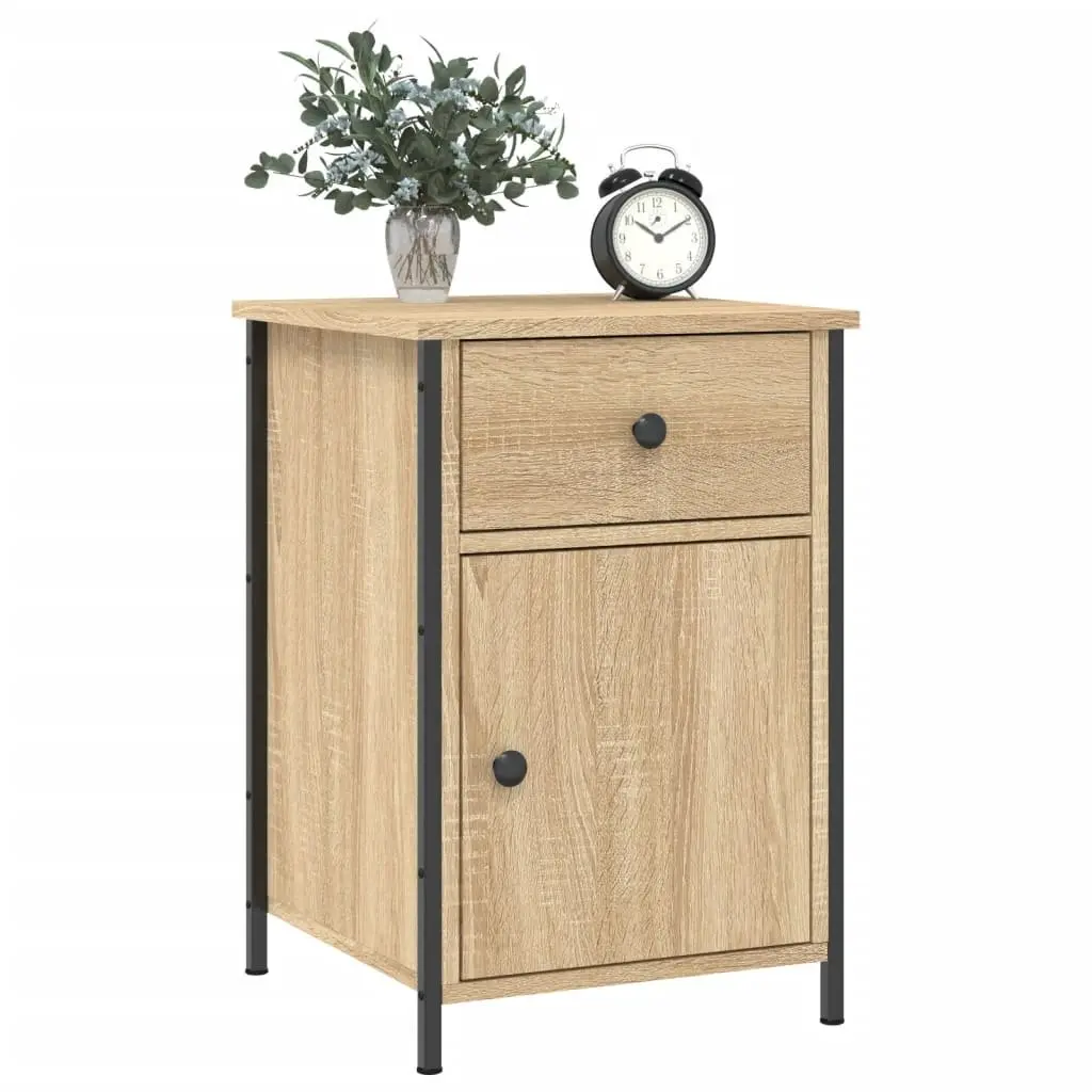 Bedside Cabinet Nightstand Storage Organiser Brown Engineered Wood 2 Piece