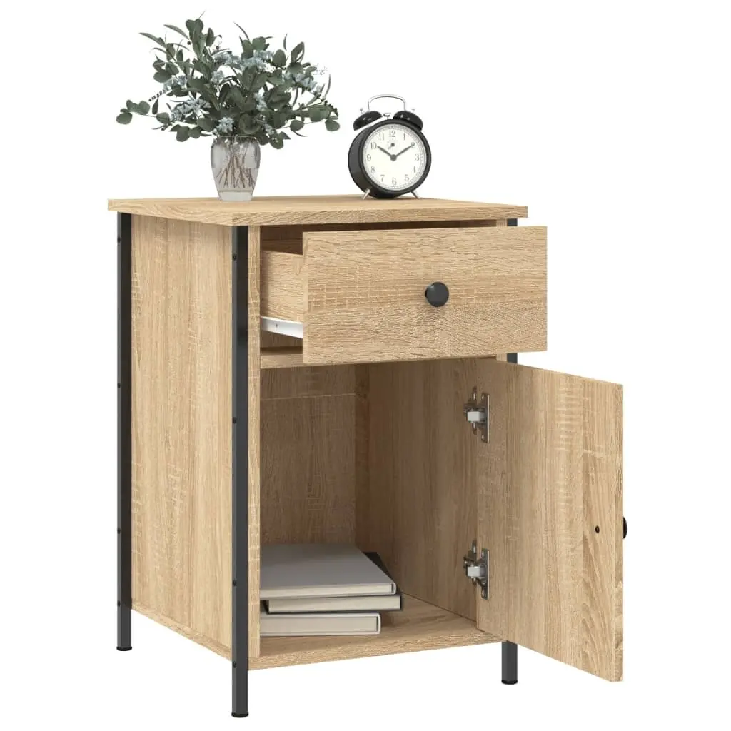 Bedside Cabinet Nightstand Storage Organiser Brown Engineered Wood 2 Piece
