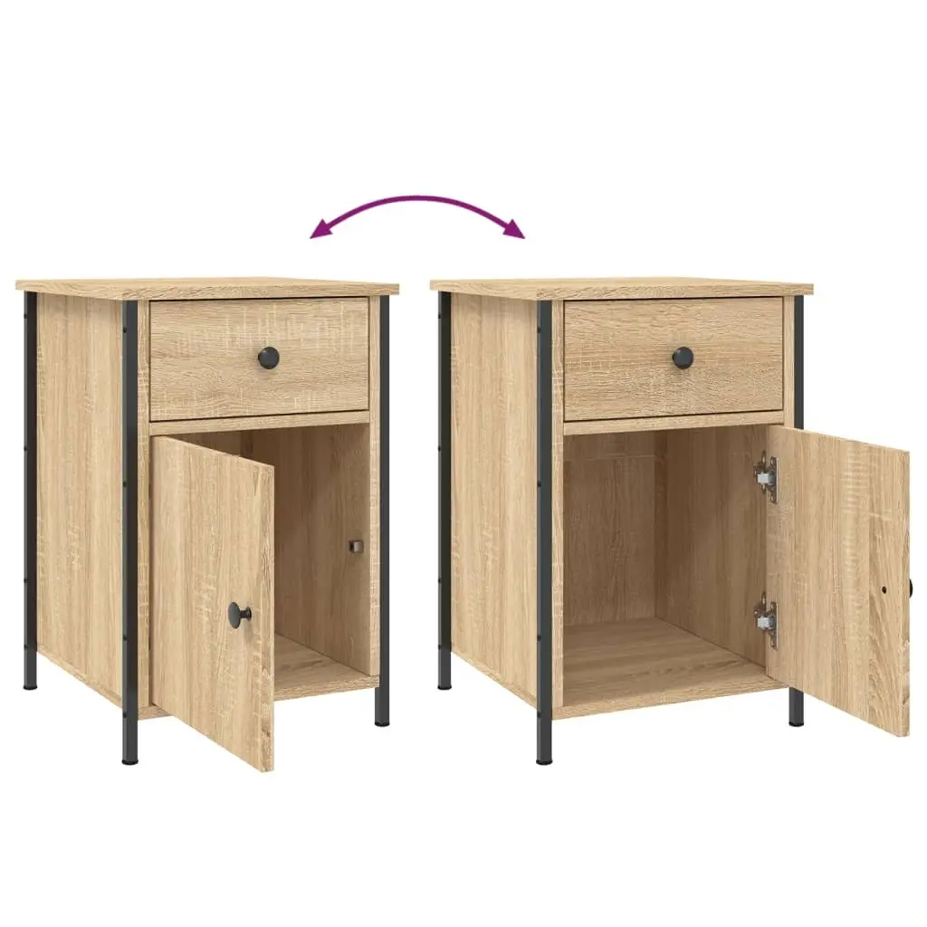 Bedside Cabinet Nightstand Storage Organiser Brown Engineered Wood 2 Piece