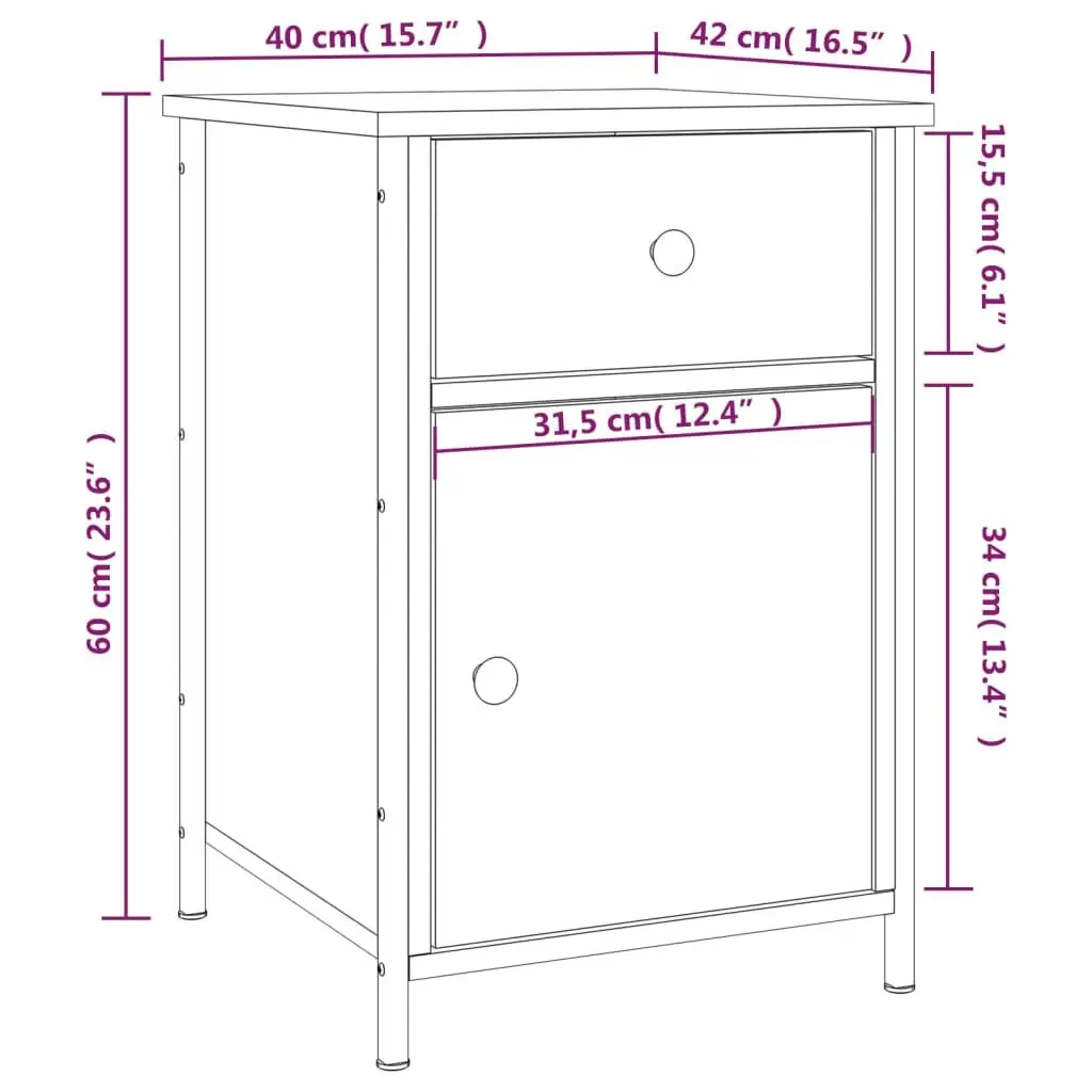 Bedside Cabinets Brown Engineered Wood Nightstands 2 Piece