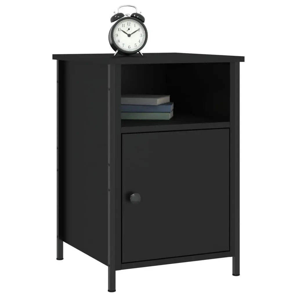 Bedside Cabinets 2 pcs Black Engineered Wood Nightstands Storage Organiser