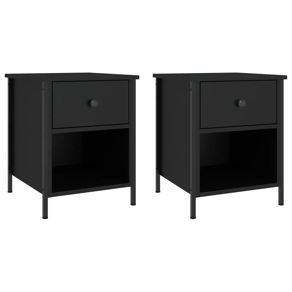 Bedside Cabinets Black 40x42x50 cm 2 Piece Storage Nightstand Bedroom Furniture