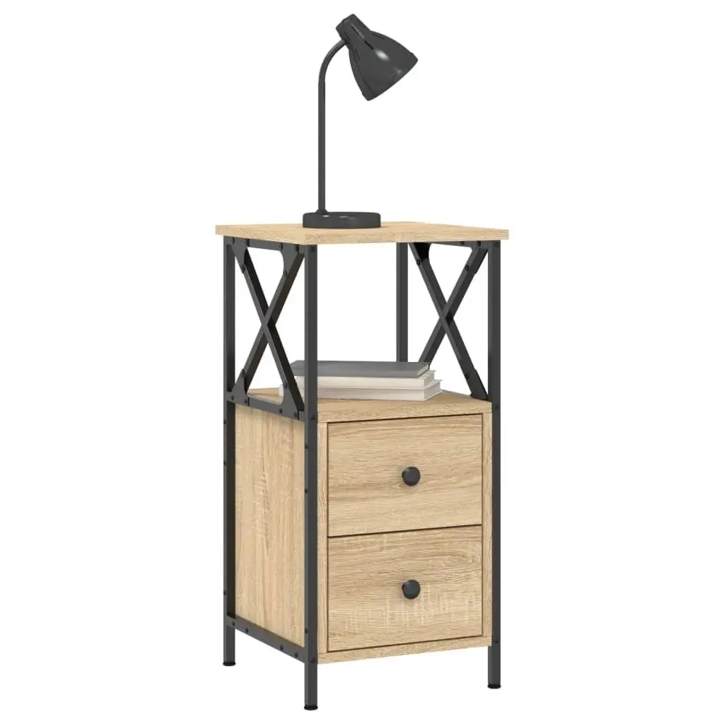 Bedside Cabinets Compact Brown Engineered Wood 34x35.5x70 cm 2 Piece Storage Nightstands