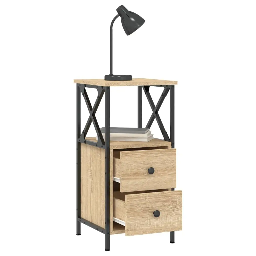 Bedside Cabinets Compact Brown Engineered Wood 34x35.5x70 cm 2 Piece Storage Nightstands