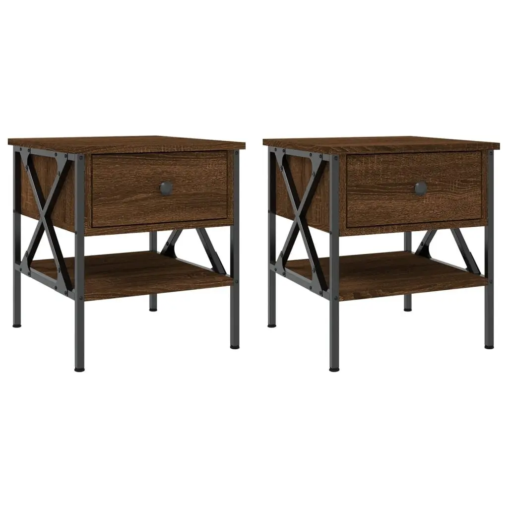 Bedside Tables Industrial Style Brown Oak Engineered Wood 2 Piece