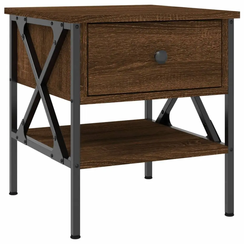 Bedside Tables Industrial Style Brown Oak Engineered Wood 2 Piece