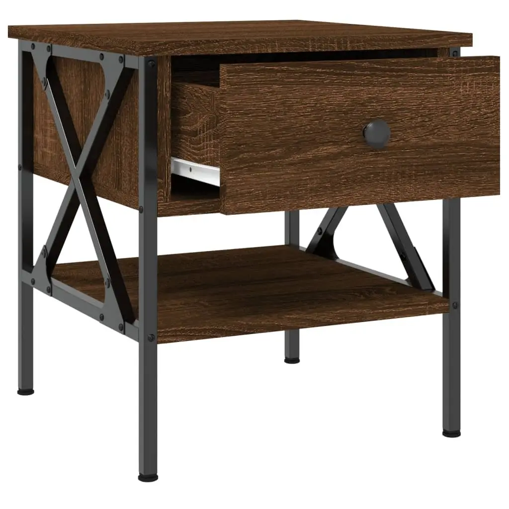 Bedside Tables Industrial Style Brown Oak Engineered Wood 2 Piece